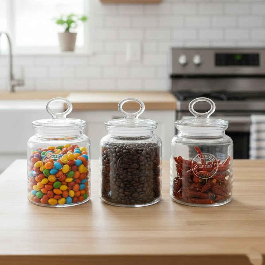 3-Pcs Rustic Design Handmade Glass Canister Set by Limon - All-In-One Store Pakistan