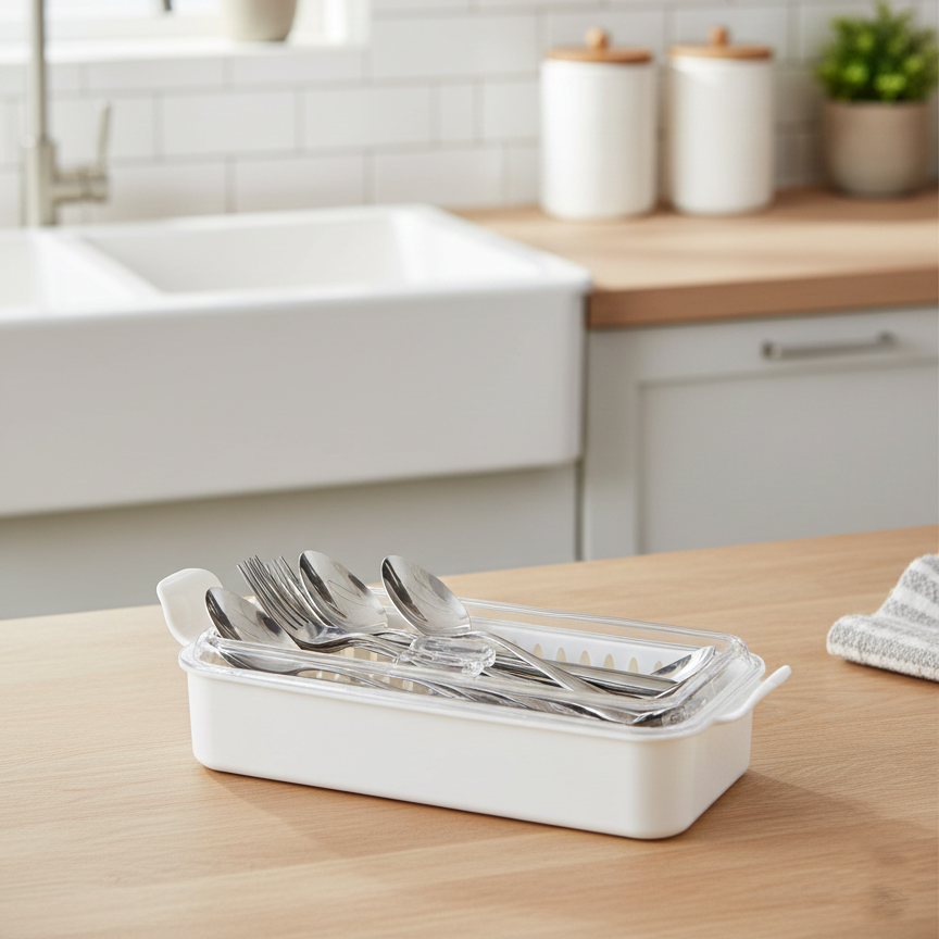 Cutlery Box with Lid and Drain (1035) by Limon - All-In-One Store Pakistan