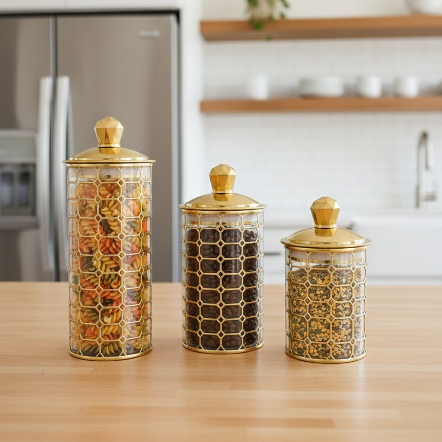 Octagon & Diamond Canister Trio - Transparent - All-In-One Store Pakistan