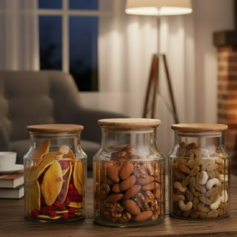 3-Pcs 1000ml Home Made Glass Jars Set with Airight Lids (2262) by Limon - All-In-One Store Pakistan