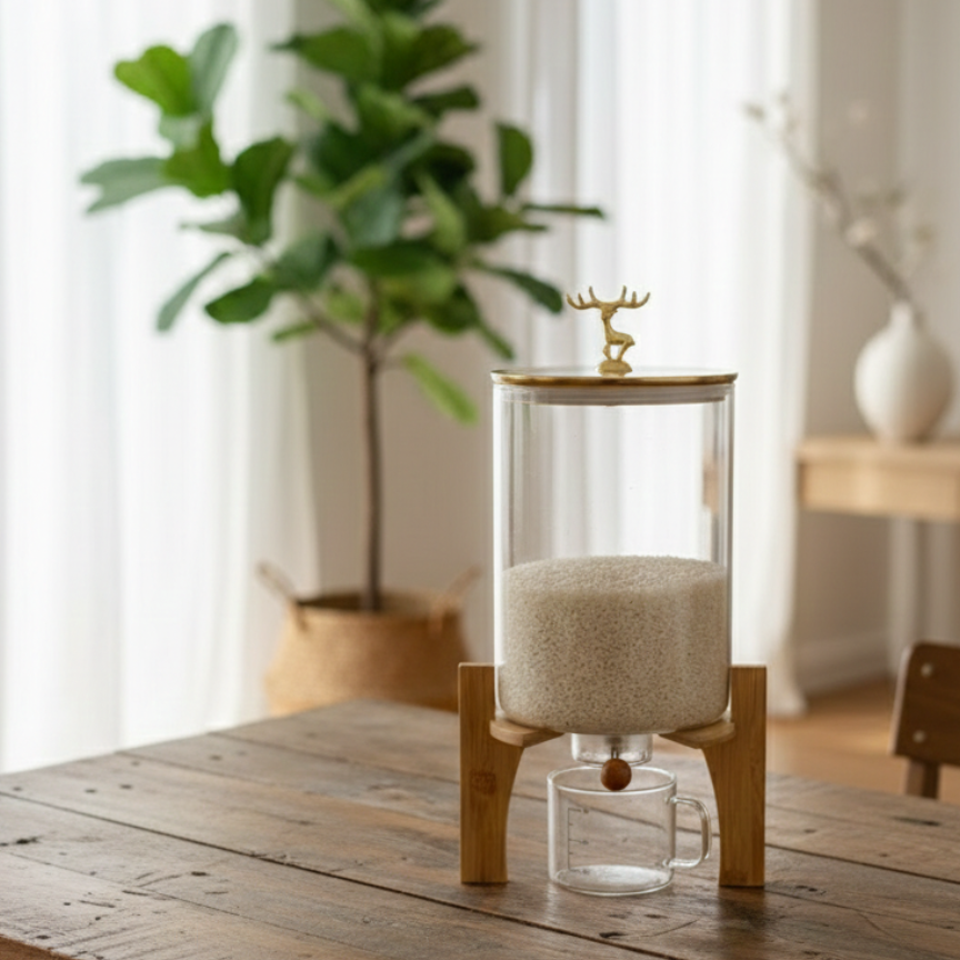 2in1 Glass Grain Storage Bin and Dispenser - All-In-One Store Pakistan