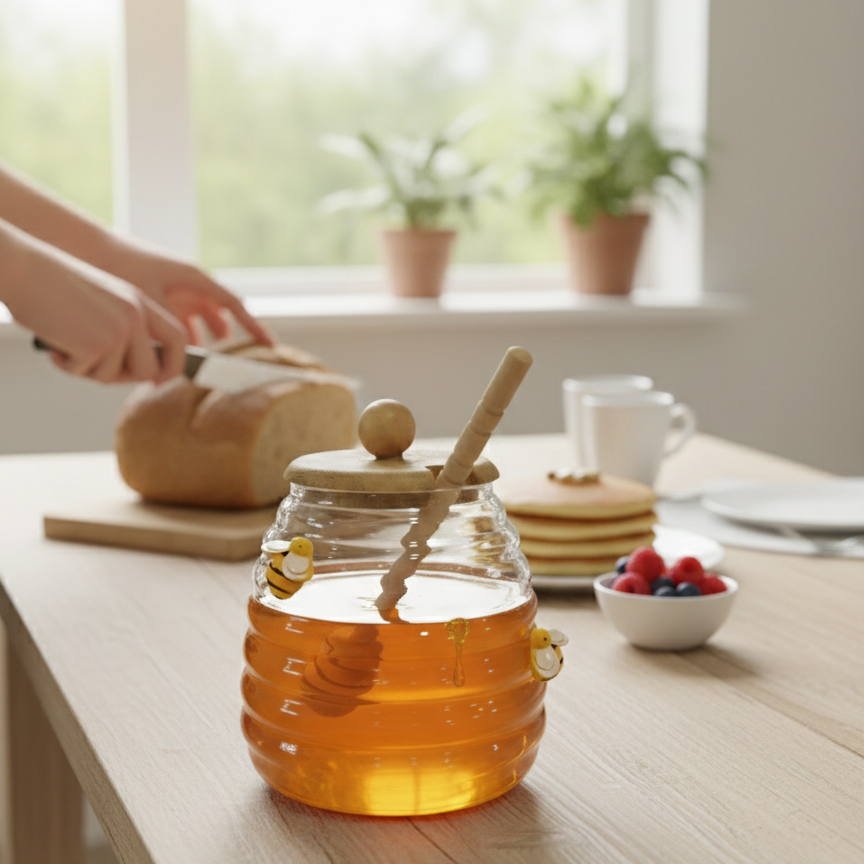 GoldenHive Premium Glass Honey Jar - All-In-One Store Pakistan