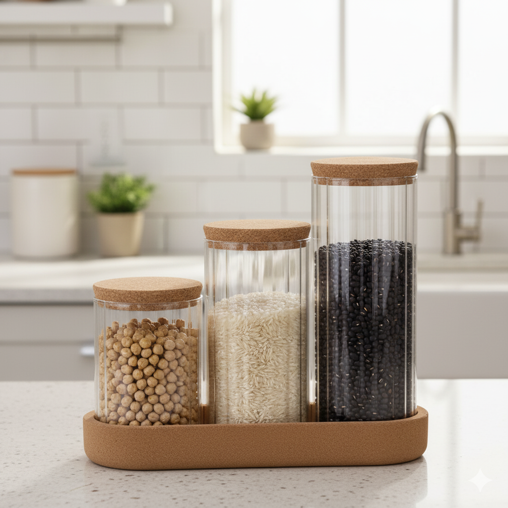 Classic Glass Storage Jar Set with Cork Lids & Tray - All-In-One Store Pakistan