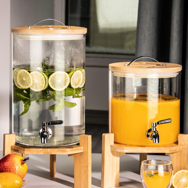 SunriseAmber Glass Dispenser with Airtight Lid and Bamboo Stand - All-In-One Store Pakistan