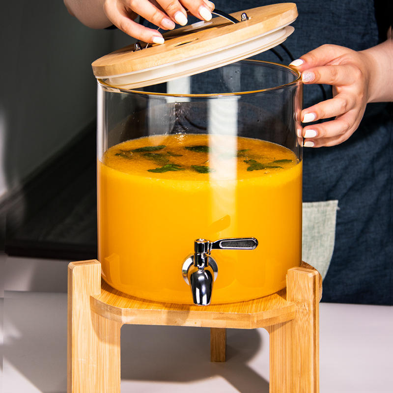 SunriseAmber Glass Dispenser with Airtight Lid and Bamboo Stand - All-In-One Store Pakistan