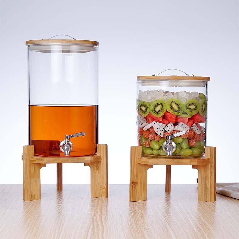 SunriseAmber Glass Dispenser with Airtight Lid and Bamboo Stand - All-In-One Store Pakistan