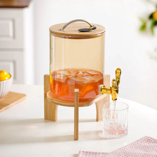 SunriseAmber Glass Dispenser with Airtight Lid and Bamboo Stand - All-In-One Store Pakistan