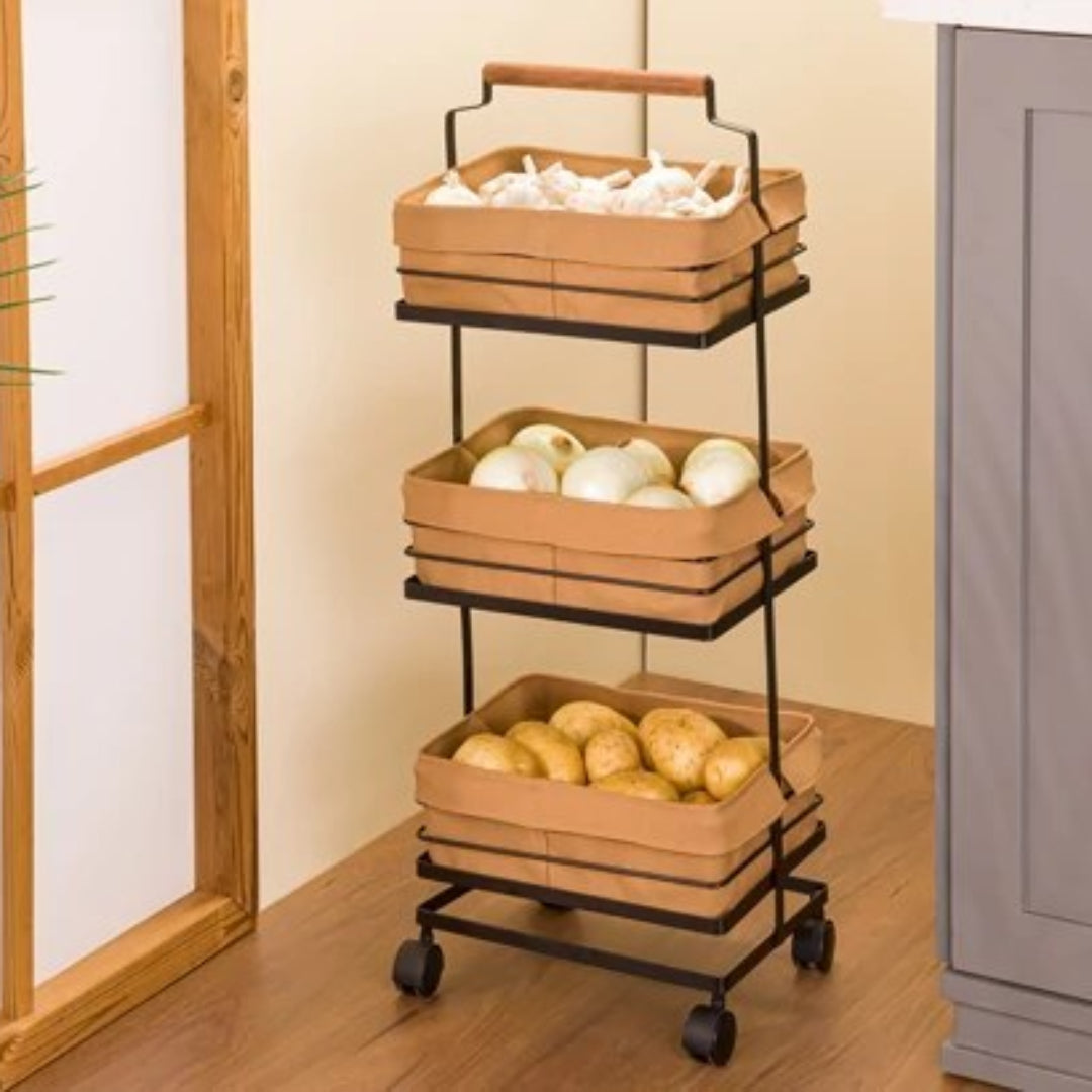 3-Tier Metal Storage Rack With Fabric Cover Baskets (232300) by Limon - All-In-One Store Pakistan