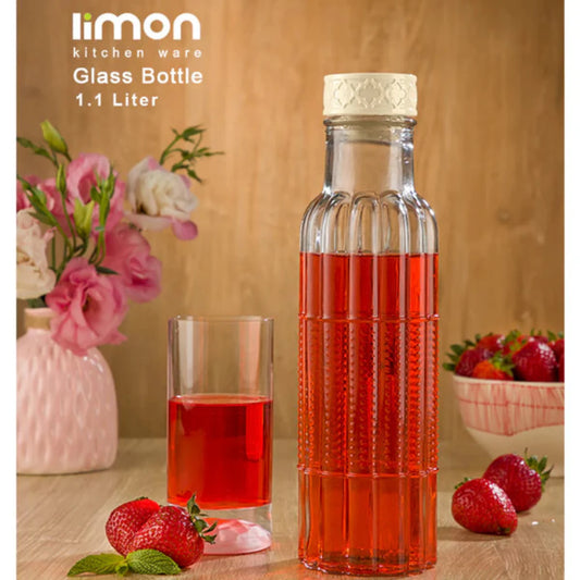 Ribbed Elegance Glass Bottle 1100ml (1934) by Limon - All-In-One Store Pakistan