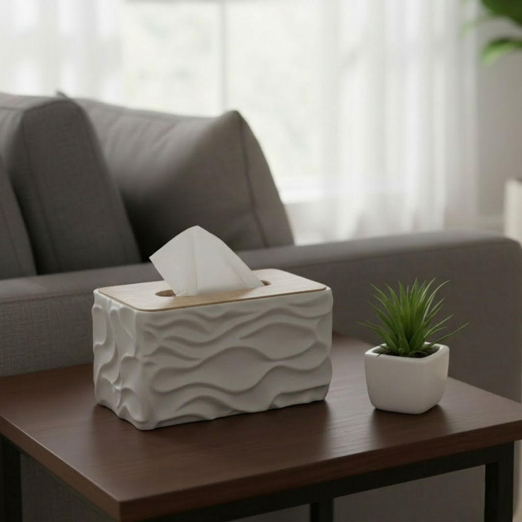 WaveLuxe Wooden-Top Tissue Box - All-In-One Store Pakistan