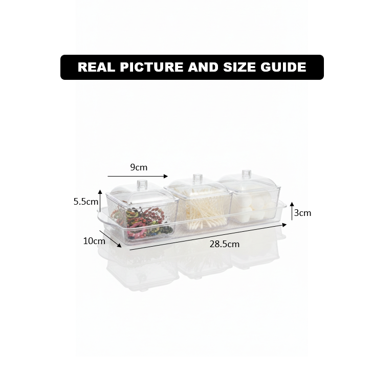 Square Trio Glass Jar Set with Serving Tray & Lids - All-In-One Store Pakistan