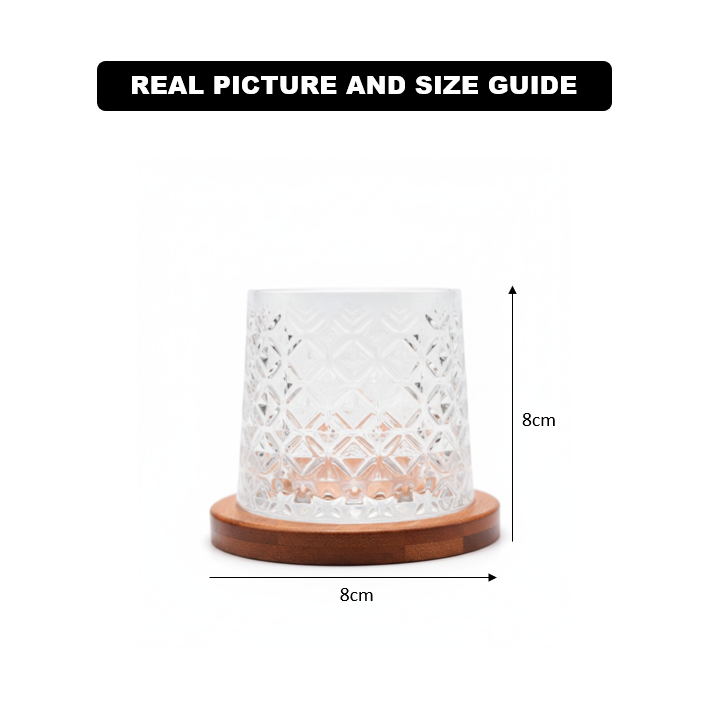 Vintage Spinning Rocks Glass with Wooden Base - All-In-One Store Pakistan