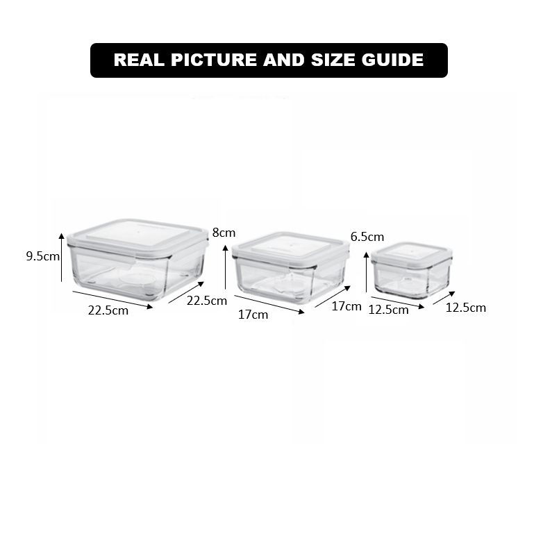 3‑Pcs Premium Square Glass Storage Set with Lids (2048) by Limon - All-In-One Store Pakistan