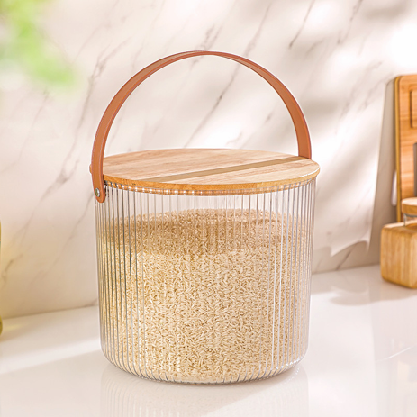 Ribbed Storage Bucket with Wooden Lid & Handle by Limon - All-In-One Store Pakistan