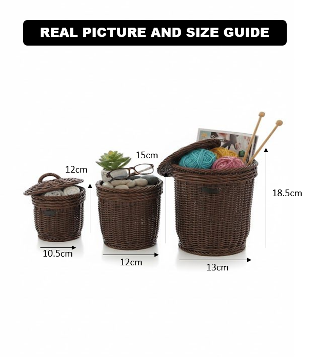 3Pcs Handmade Cylindrical Baskets with Lids (51122) by Ziba - All-In-One Store Pakistan