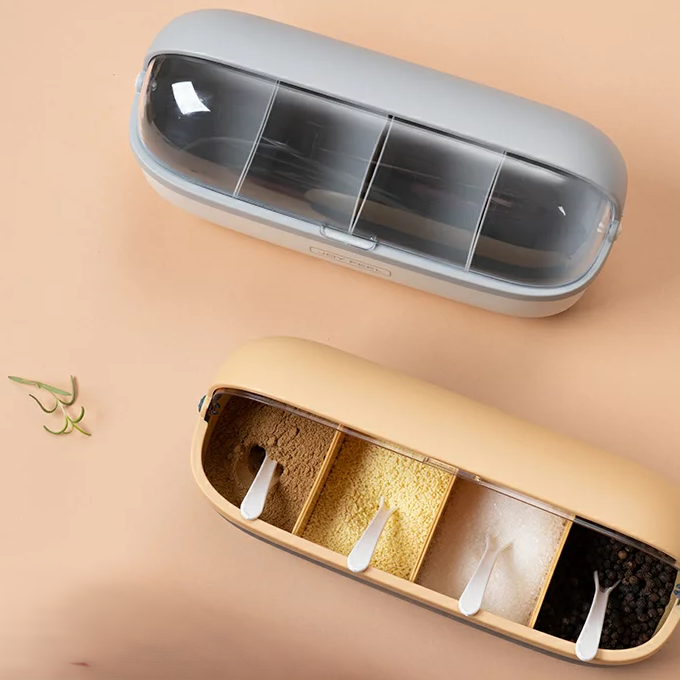 Minimalist 4-Compartment Spice Box with Spoons - All-In-One Store Pakistan