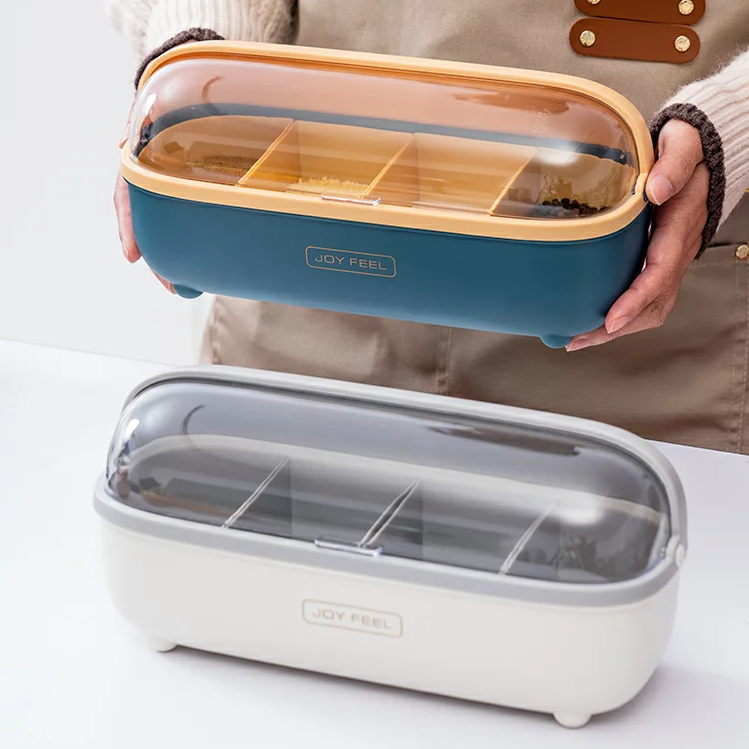 Minimalist 4-Compartment Spice Box with Spoons - All-In-One Store Pakistan