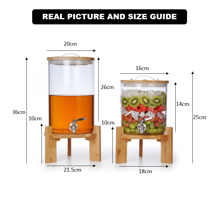 SunriseAmber Glass Dispenser with Airtight Lid and Bamboo Stand - All-In-One Store Pakistan