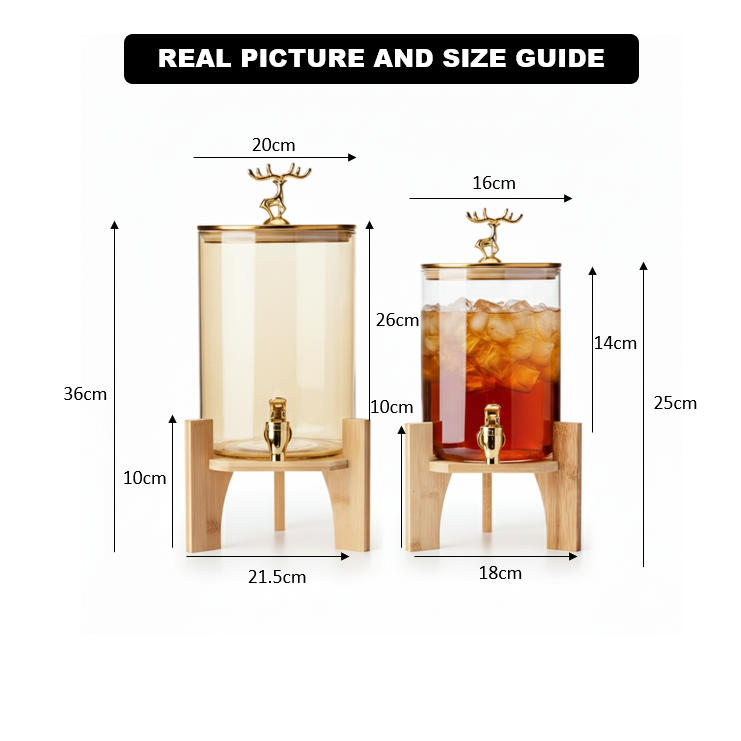 GoldenDeer Glass Dispenser with Airtight Lid and Bamboo Stand - All-In-One Store Pakistan
