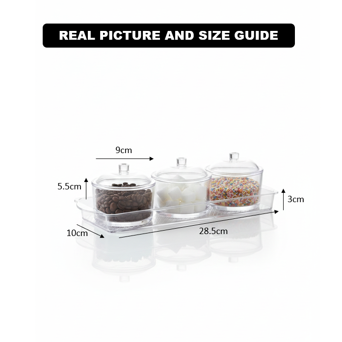 Round Trio Glass Jar Set with Serving Tray & Lids - All-In-One Store Pakistan