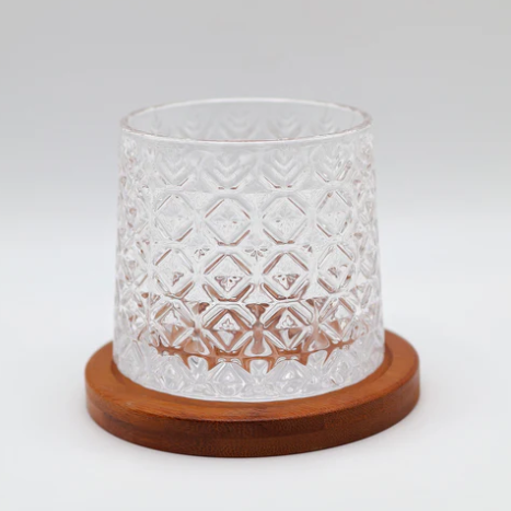 Vintage Spinning Rocks Glass with Wooden Base - All-In-One Store Pakistan