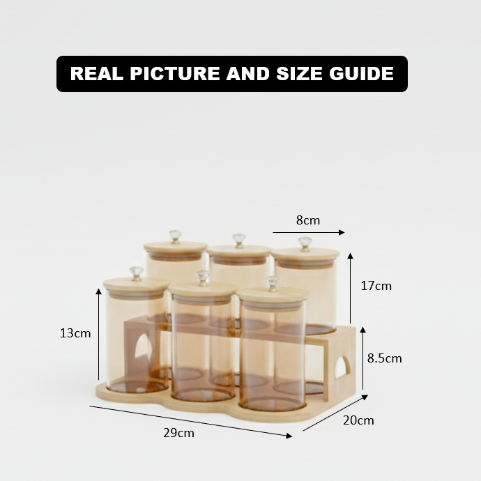 TintedDiamond 6-Pcs Glass Jar Set with Bamboo Stand (1119) - All-In-One Store Pakistan