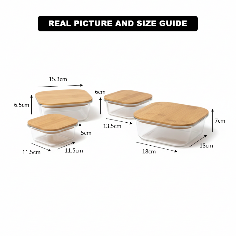 4Pcs Airtight Bamboo-Lid Glass Bowls Set – Square - All-In-One Store Pakistan