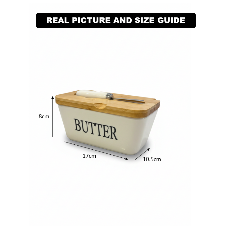 Ceramic Butter Dish with Bamboo Lid & Knife - All-In-One Store Pakistan