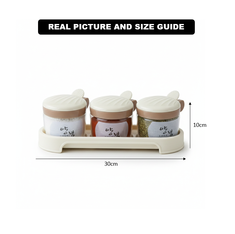 Round 3-Pcs Glass Spice Jars with Plastic Lid & Stand - All-In-One Store Pakistan