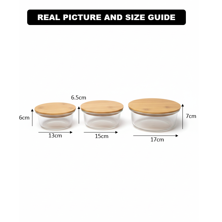 3Pcs Airtight Bamboo-Lid Glass Bowls Set (1145) – Round - All-In-One Store Pakistan