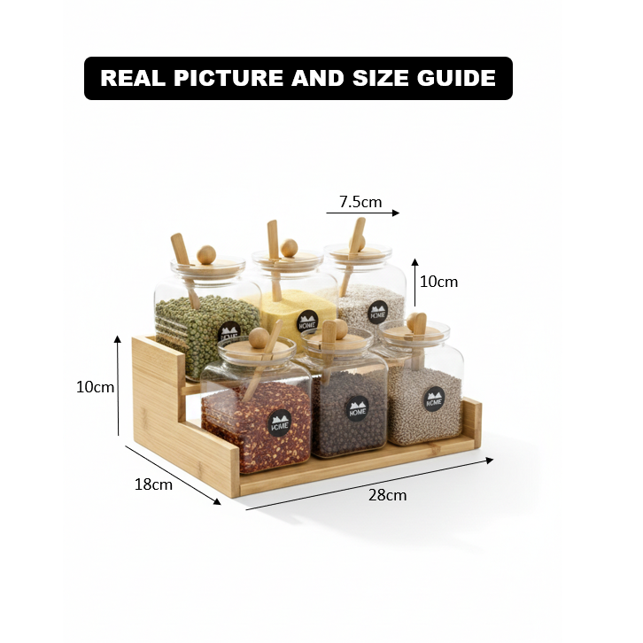 2-Tier Bamboo Spice Rack with Glass Jars & Wooden Spoons (1133) - All-In-One Store Pakistan
