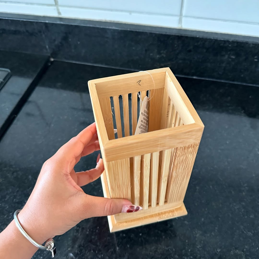 Natural Bamboo Kitchen Utensil Holder - All-In-One Store Pakistan