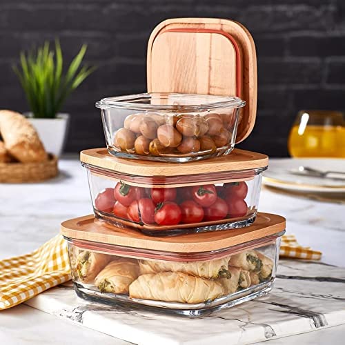 4Pcs Airtight Bamboo-Lid Glass Bowls Set – Square - All-In-One Store Pakistan