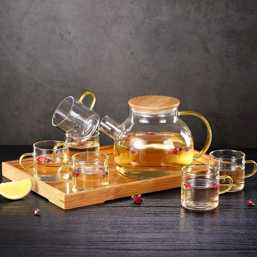 KehwaElegance Glass Set with Wooden Tray - All-In-One Store Pakistan
