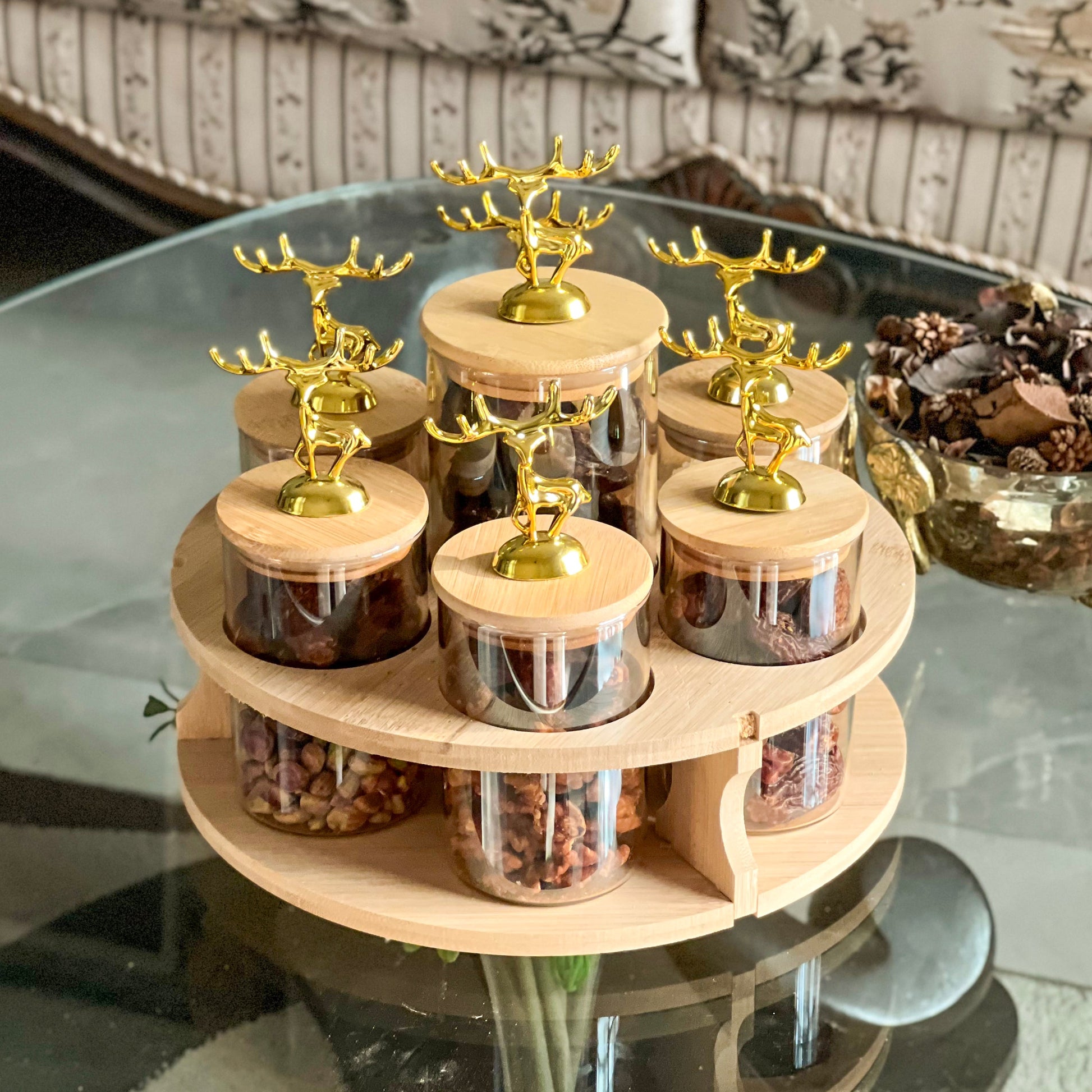ClearGlass 7-Pcs Rotating Storage Jars Station (1169) - All-In-One Store Pakistan