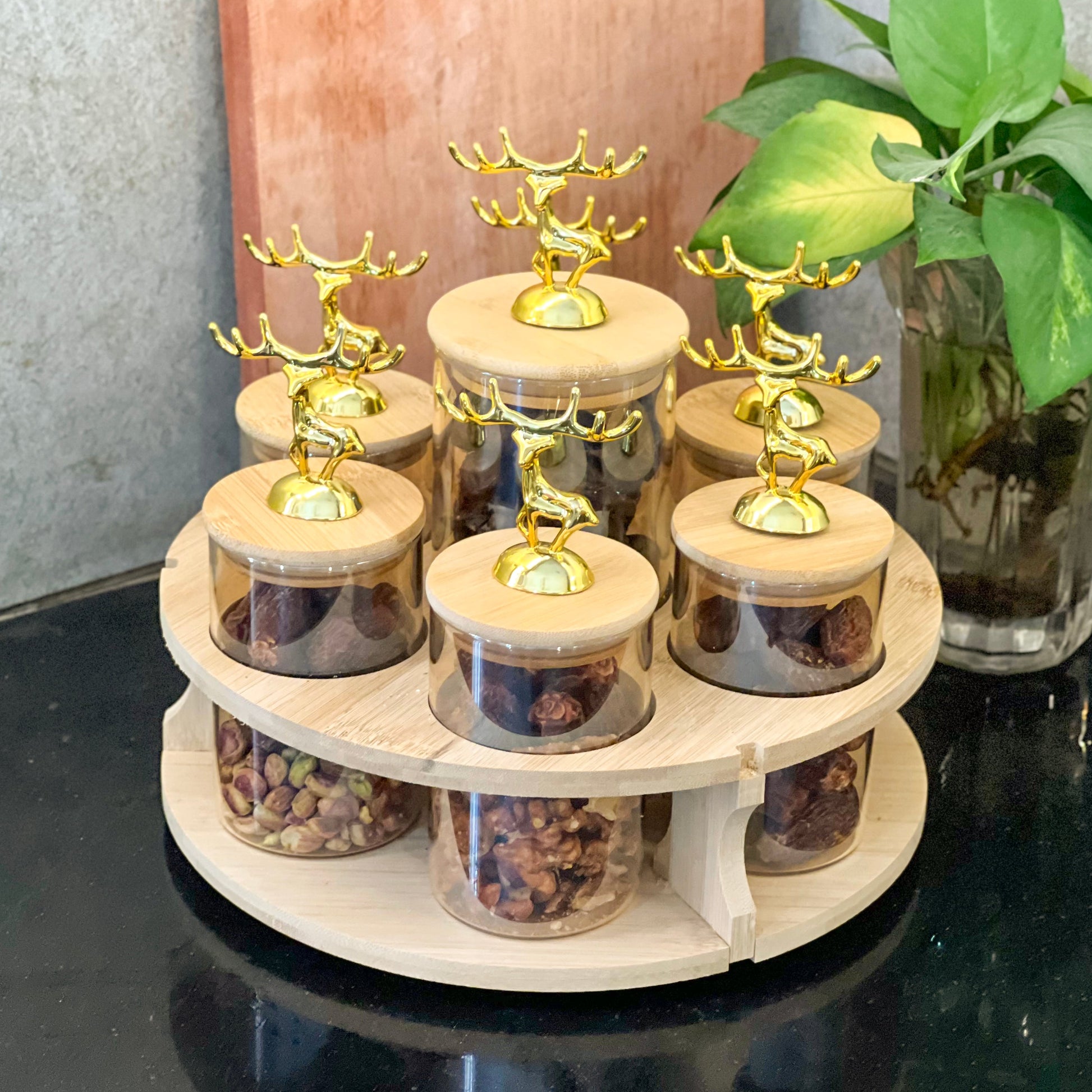 ClearGlass 7-Pcs Rotating Storage Jars Station (1169) - All-In-One Store Pakistan