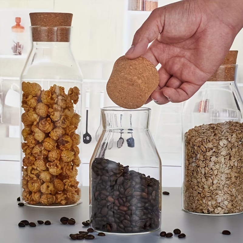 Curvy Airtight Glass Jars with Cork Lids - All-In-One Store Pakistan