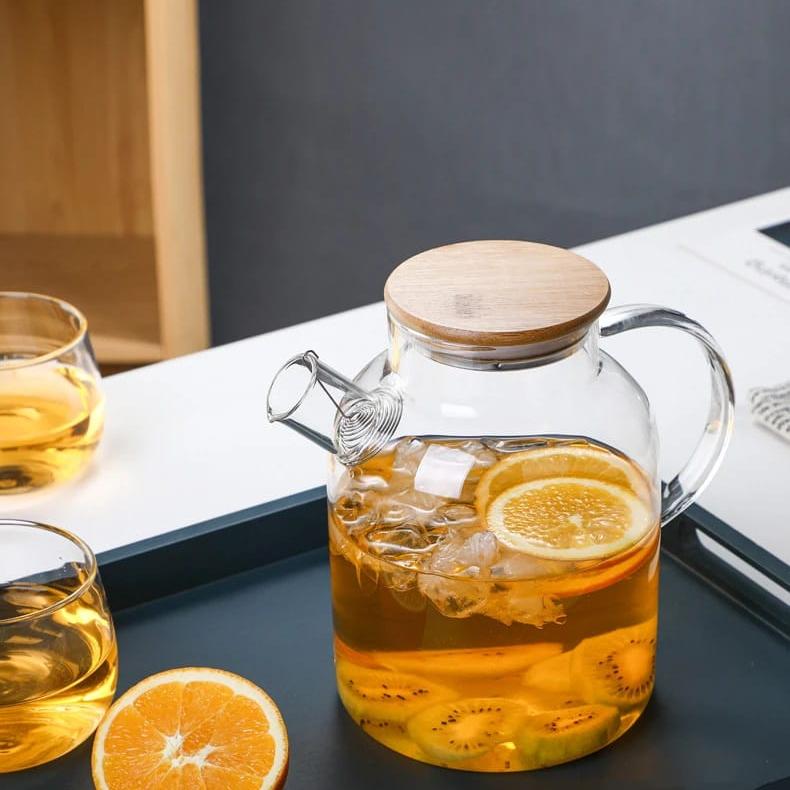 Airtight Heat Resistant Glass Teapot with Wooden Lid - All-In-One Store Pakistan