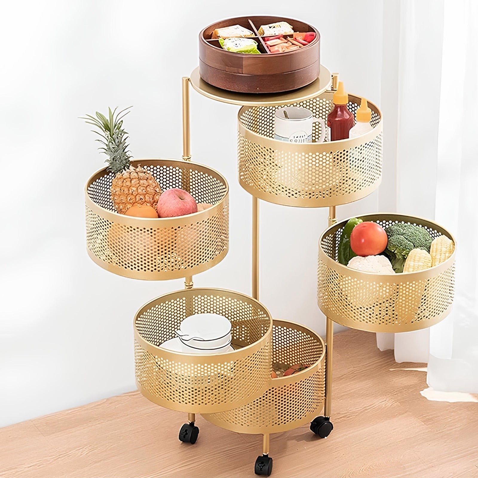 The Golden Edition Premium Round Metal Trolley by Matrix - All-In-One Store Pakistan