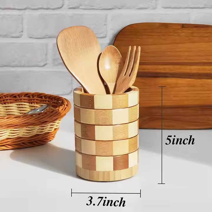 Grid Styles Bamboo Utensil Holder - All-In-One Store Pakistan