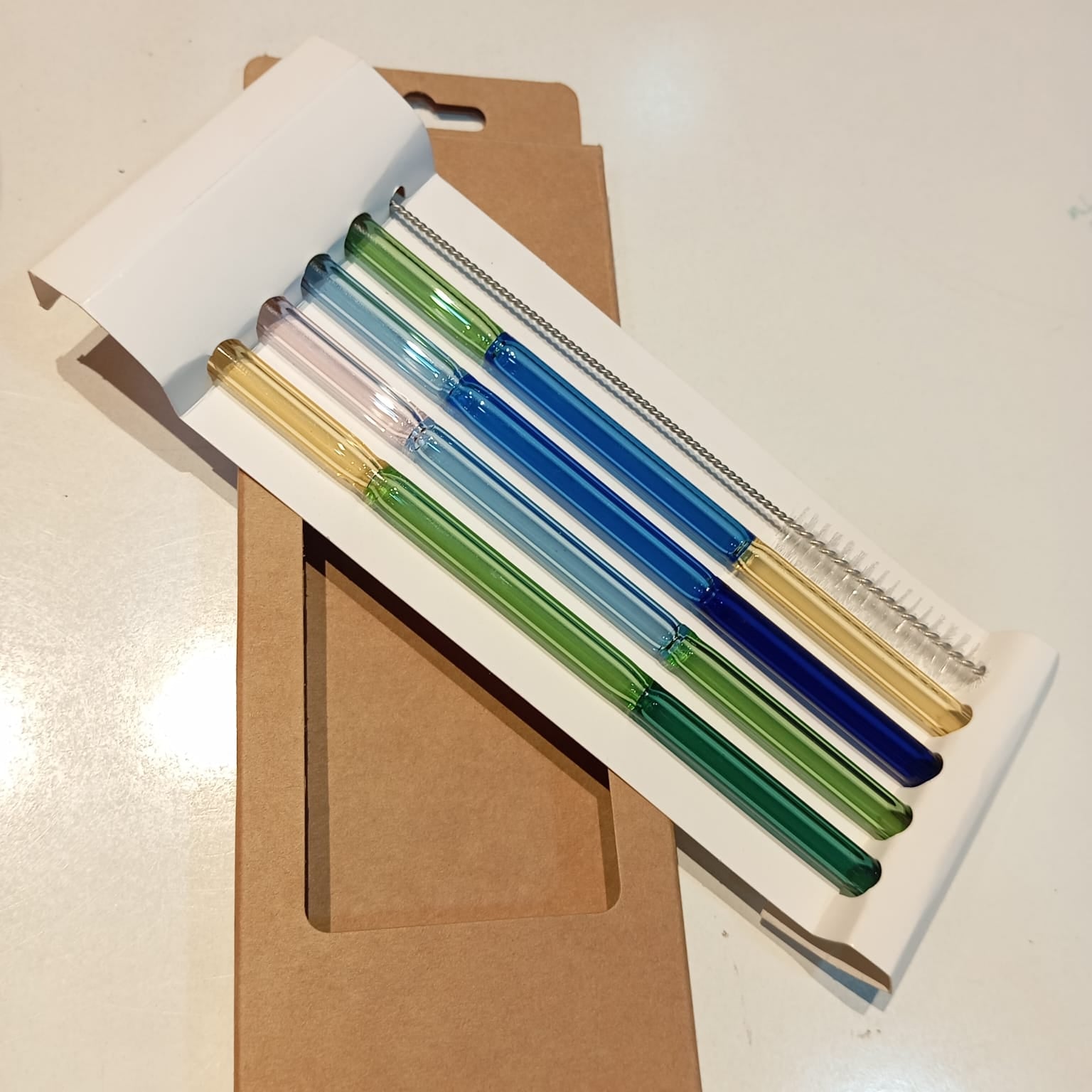 5 Pcs Reusable Colorful Glass Straw with Cleaning Brush - All-In-One Store Pakistan