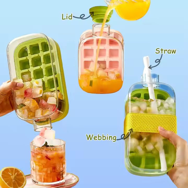 2-in-1 Ice Maker Water Bottle with Straw and Lid - All-In-One Store Pakistan