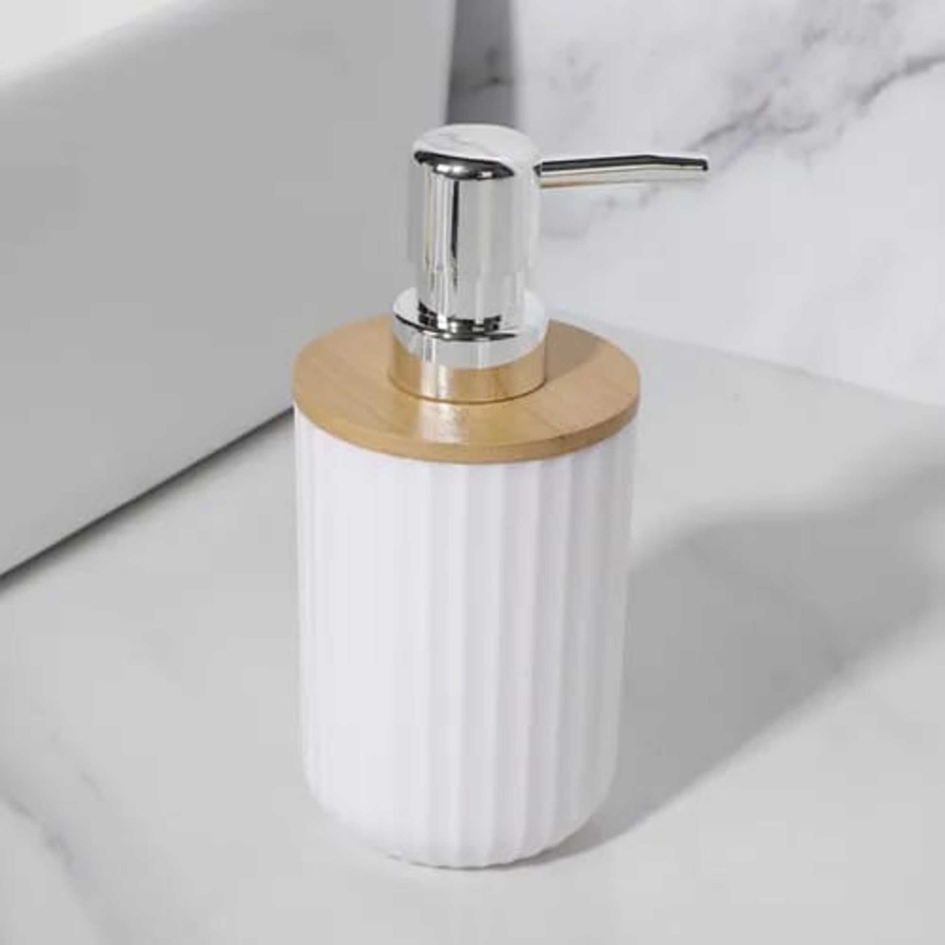 Ribbed Multipurpose Liquid Dispenser with Wooden Lid - All-In-One Store Pakistan