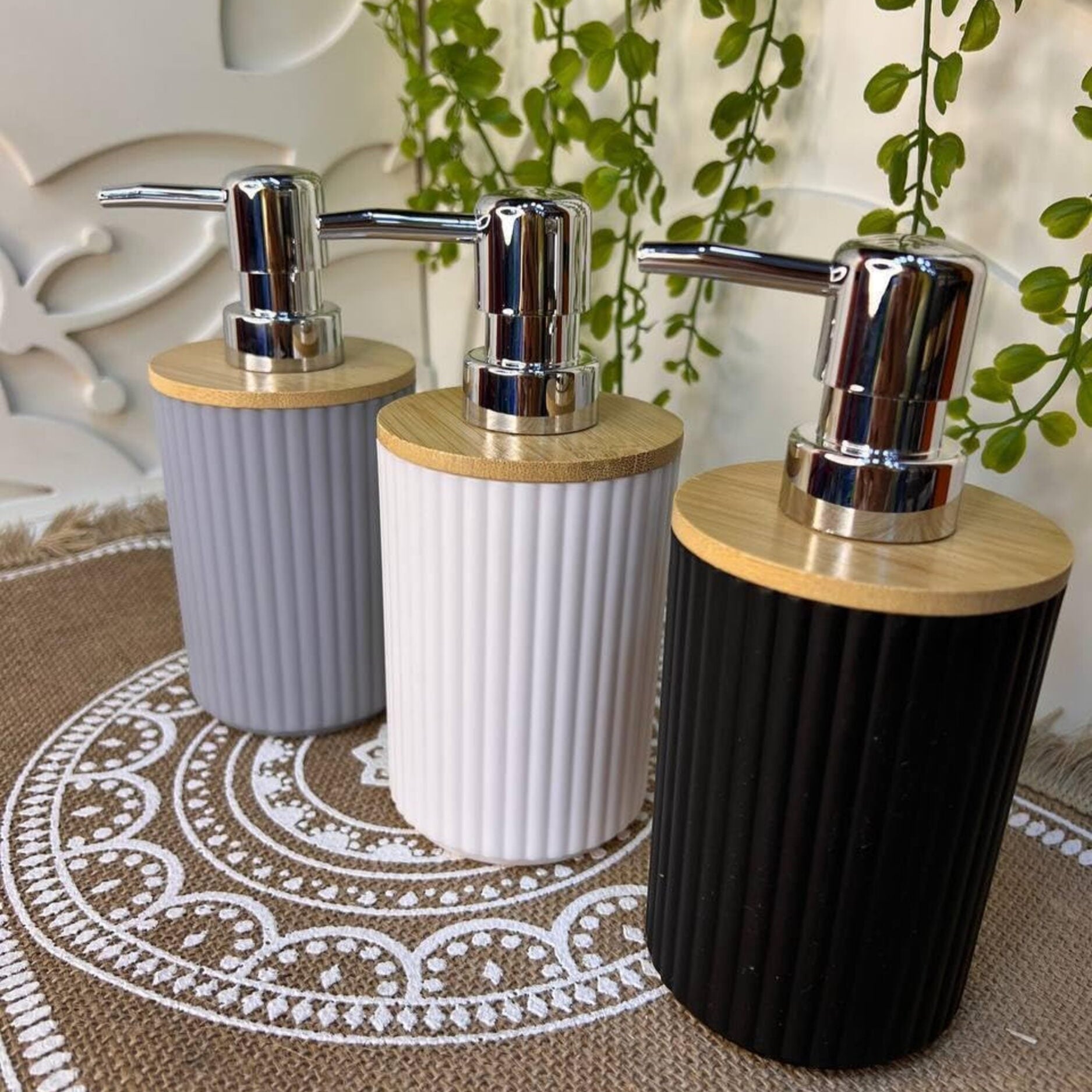 Ribbed Multipurpose Liquid Dispenser with Wooden Lid - All-In-One Store Pakistan