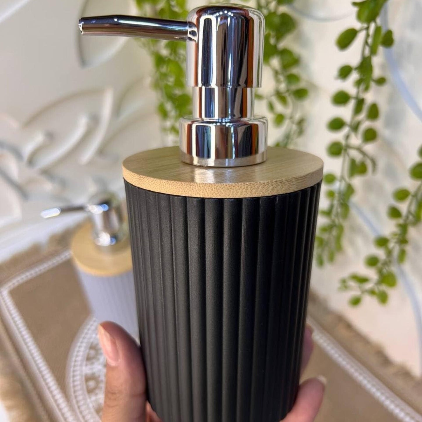 Ribbed Multipurpose Liquid Dispenser with Wooden Lid - All-In-One Store Pakistan