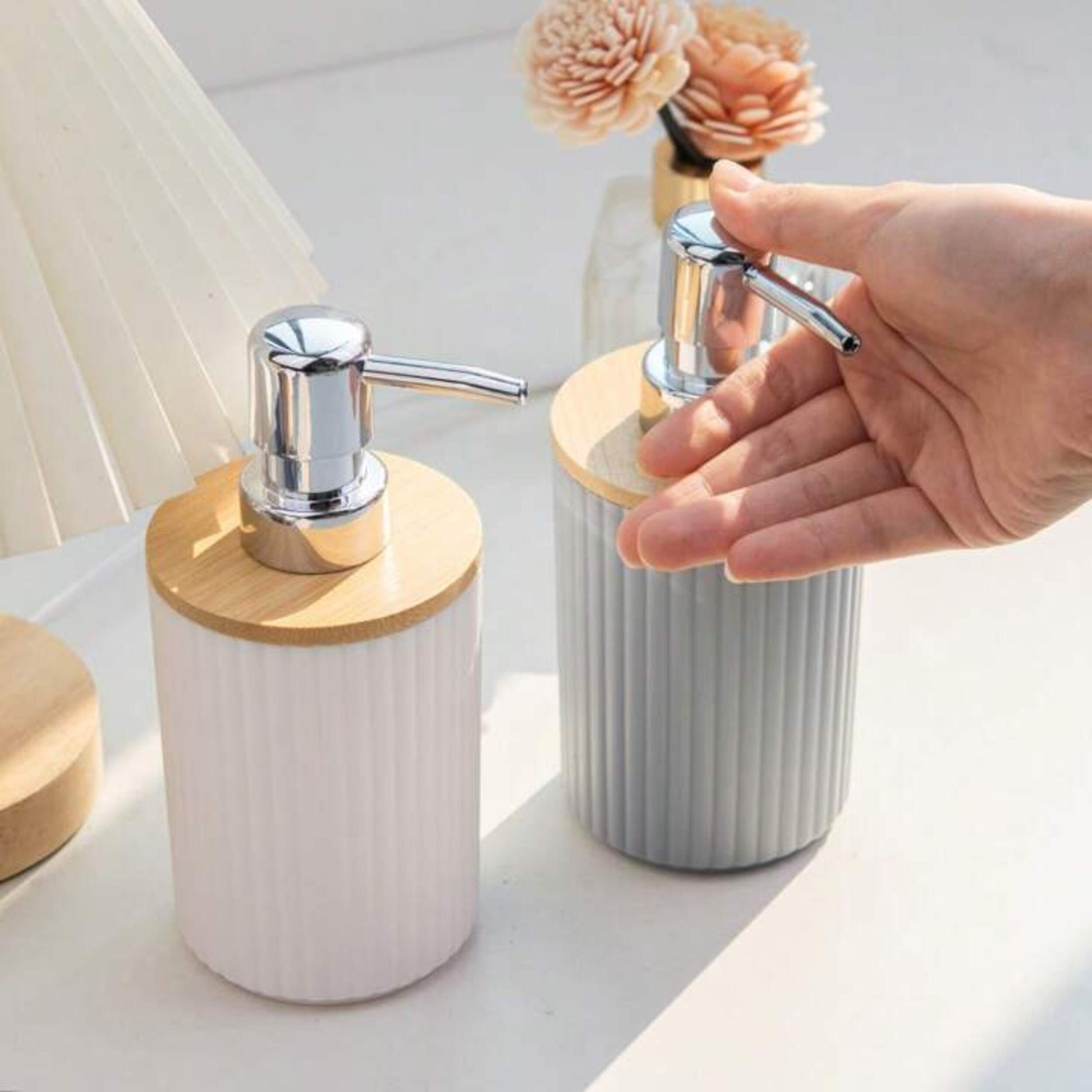 Ribbed Multipurpose Liquid Dispenser with Wooden Lid - All-In-One Store Pakistan