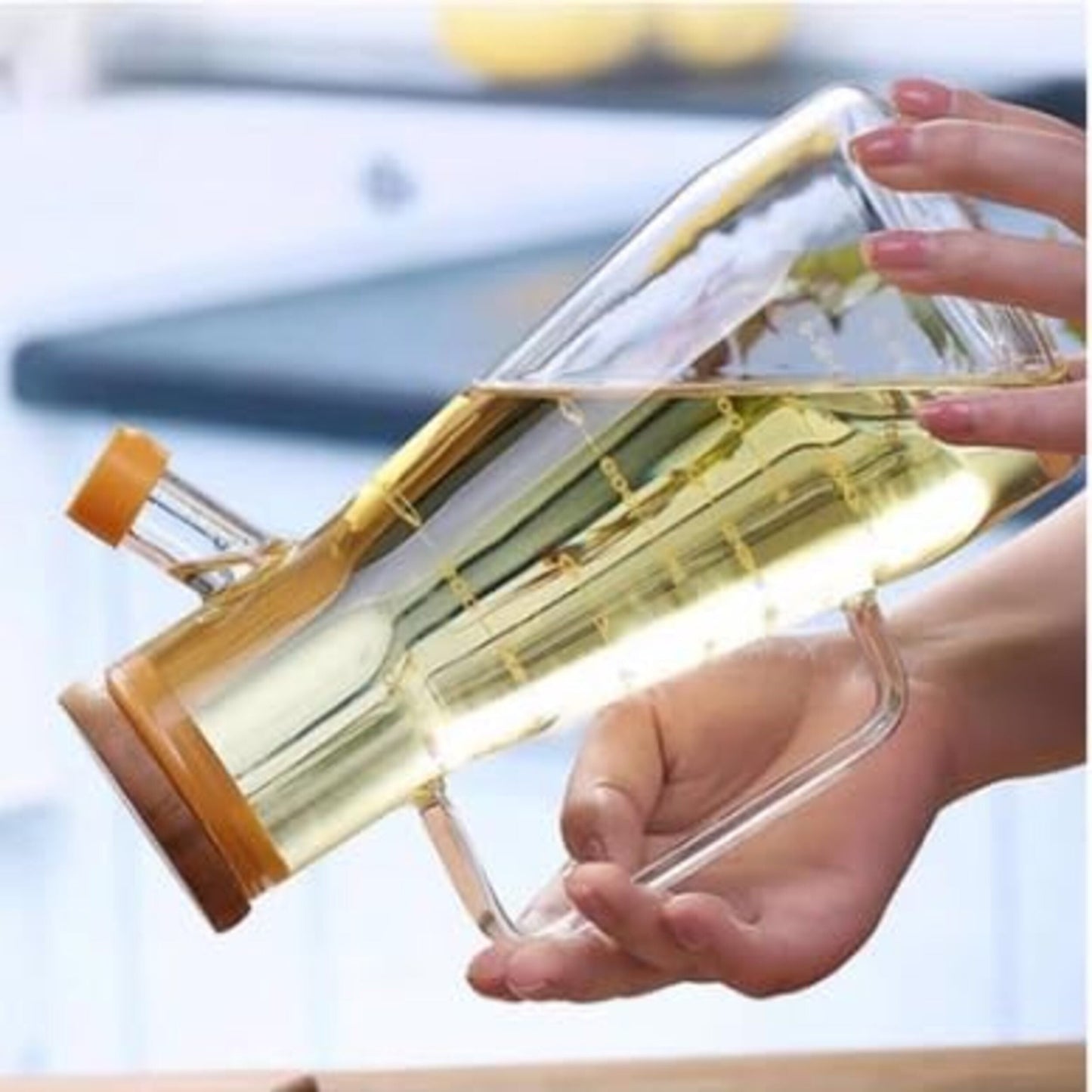 900ml Airtight Oil Jug with Wooden Lid & Precision Pour Stopper - All-In-One Store Pakistan