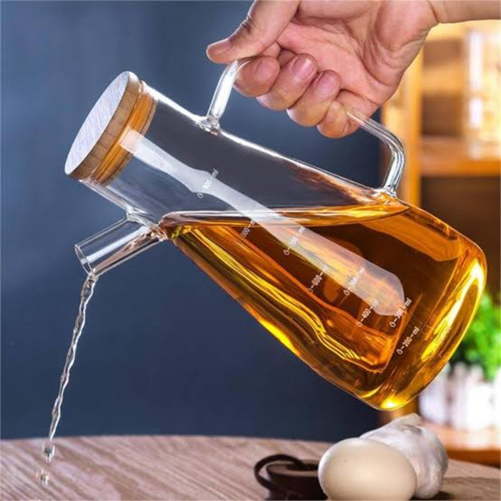 900ml Airtight Oil Jug with Wooden Lid & Precision Pour Stopper - All-In-One Store Pakistan