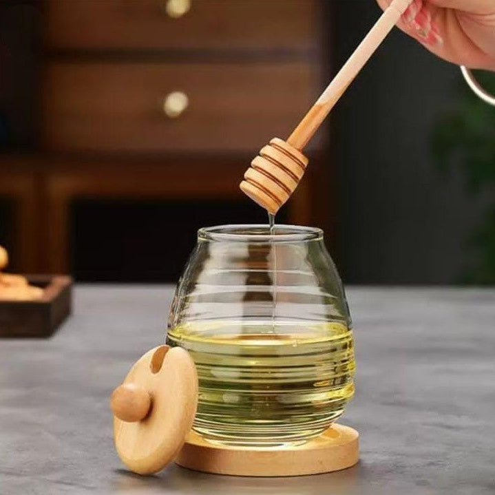 Honey Storage Glass Jar with Wooden Lid and Serving Tray - All-In-One Store Pakistan