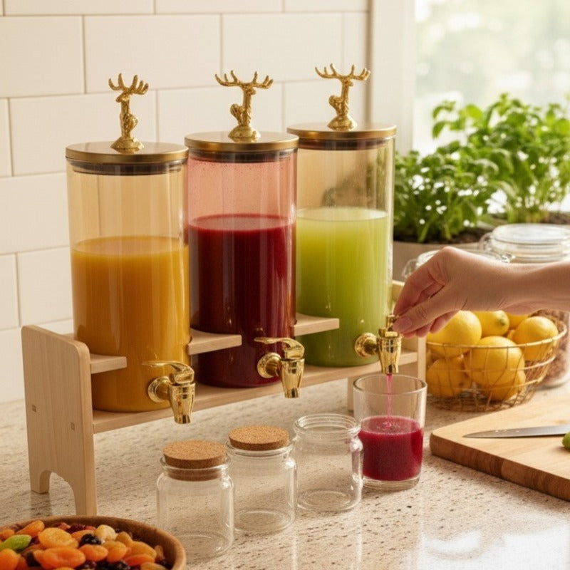 Antler-Topped Dispenser with Airtight Lid and Bamboo Stand – 3-Piece - All-In-One Store Pakistan